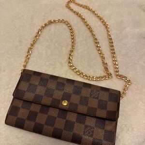 Lv louis vuitton ebene wallet with gold chain